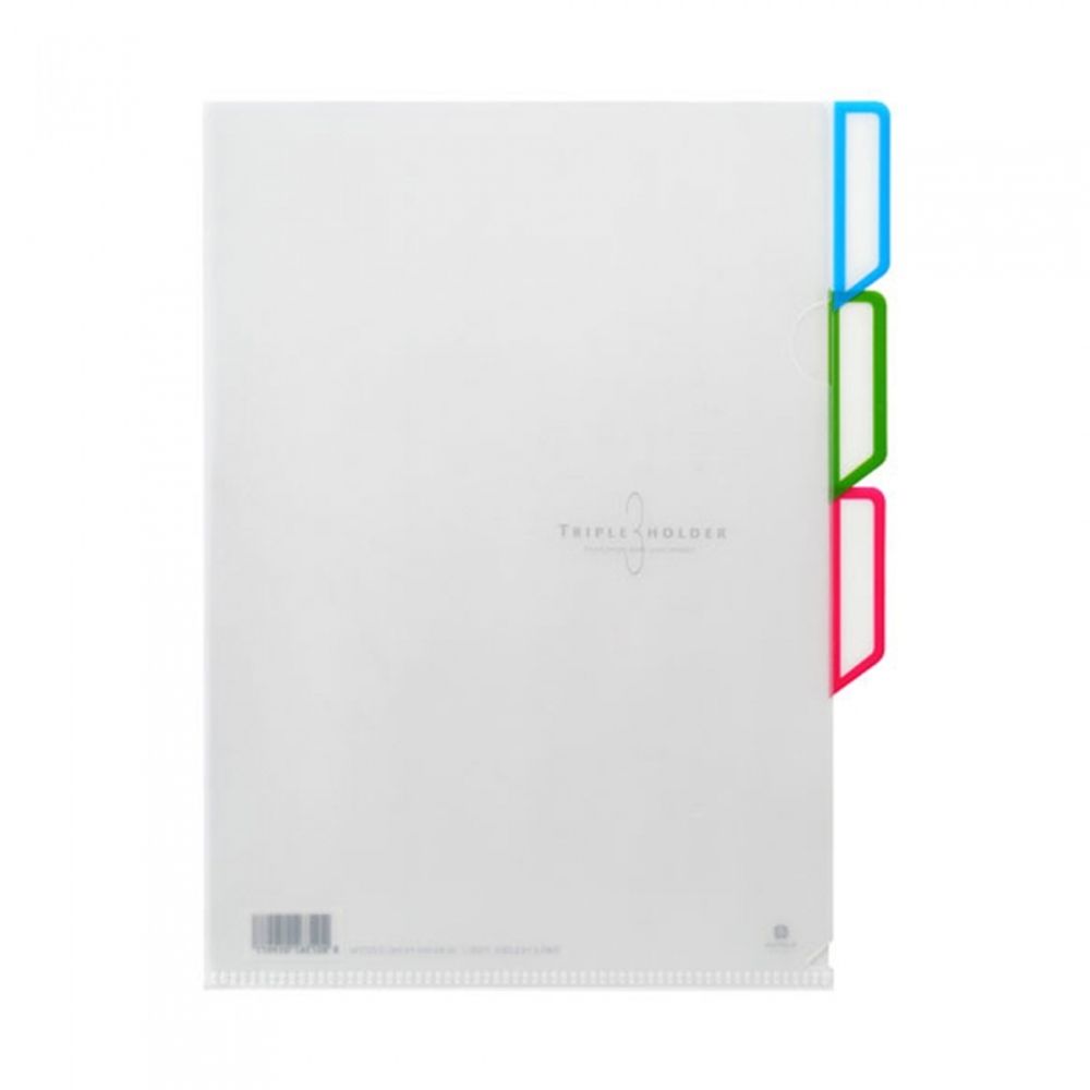 Munhwa A4 Triple-Section Pocket Holder F599-71 | 3-Pocket File | Color-Coded Index Tabs | Semi-Transparent | 5 Sheets per Pack | Made in Korea